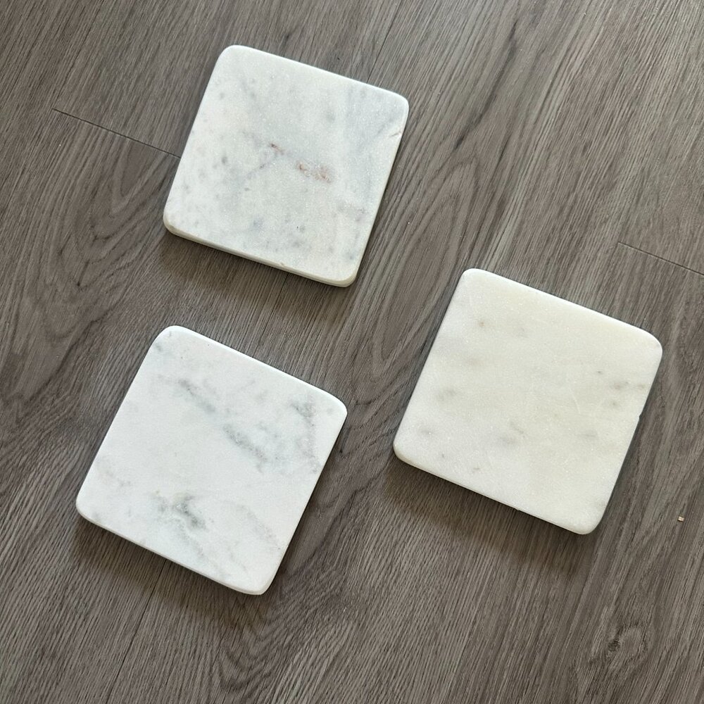 3 White Marble Drink Table Coasters - The Global Market